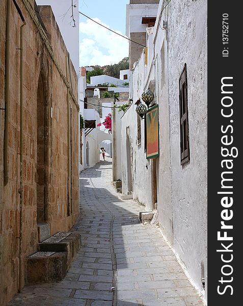 Street in Lindos - Rhodes island, Greece. Street in Lindos - Rhodes island, Greece