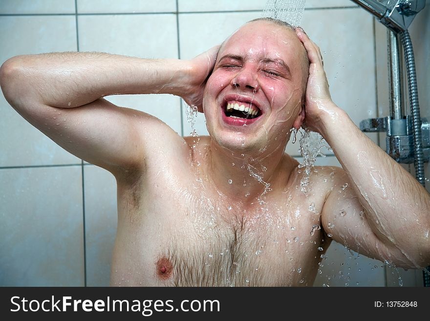 Man Enjoys The Washing In The Shower