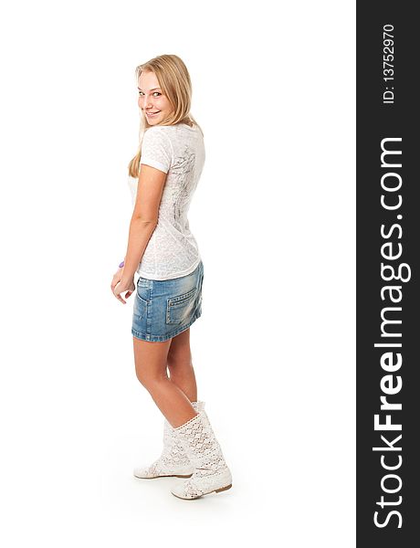 The young beautiful girl isolated on a white background