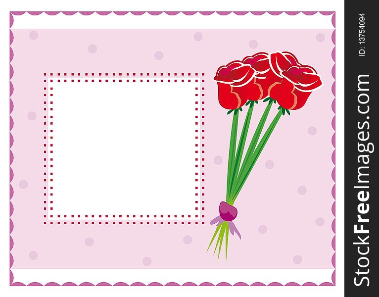 Romantic invitation or greeting card with red flowers and white copy space for your text or image. Romantic invitation or greeting card with red flowers and white copy space for your text or image