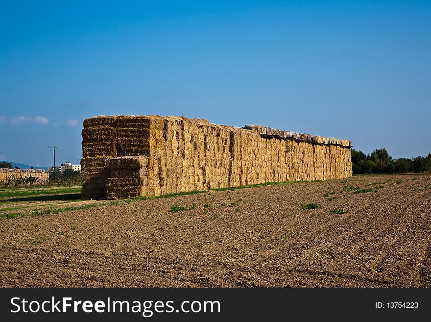 Bale Of Straw With Blue Sky