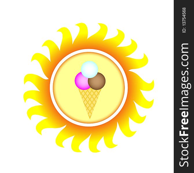 A symbol of sun with ice cream. Vector.
