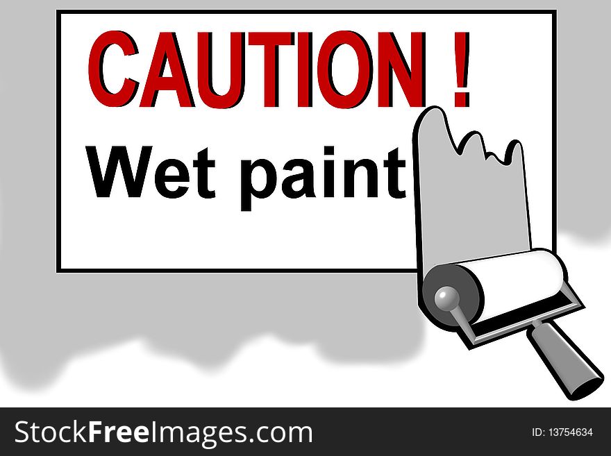 Illustration of a Caution - wet paint warning sign