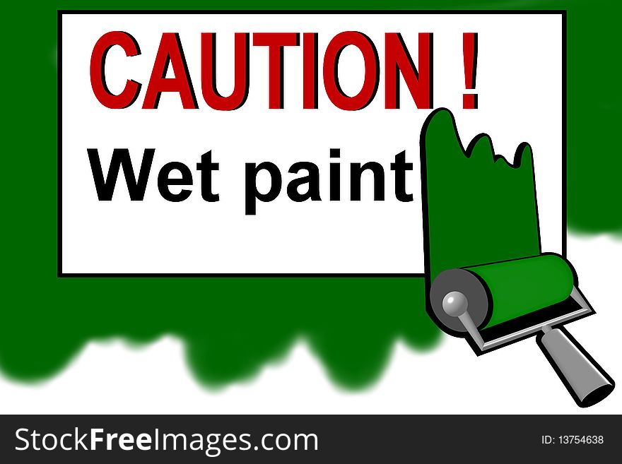 Illustration of a Caution - wet paint warning sign