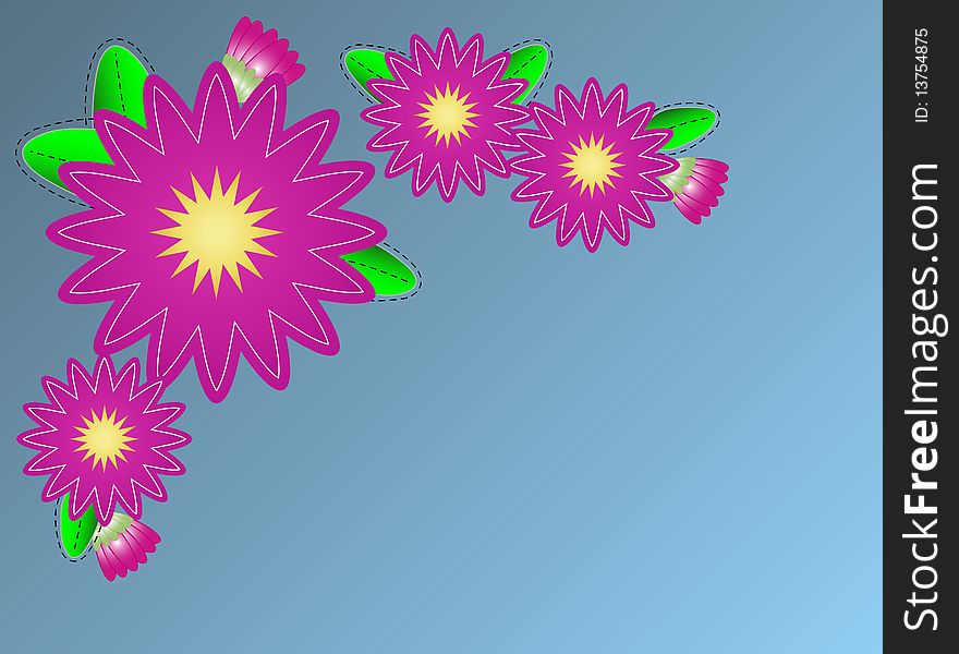 Vector Zinna Flower Border On Blue Copy Space