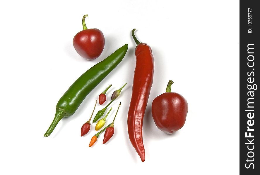 Variety of hot chilli peppers. Variety of hot chilli peppers