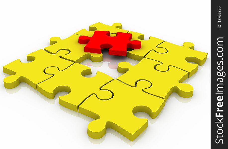 Yellow puzzle on white background. Yellow puzzle on white background