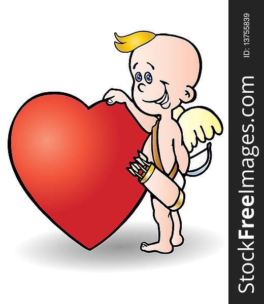 Cupid holding big red love you can write something, love illustration. Cupid holding big red love you can write something, love illustration