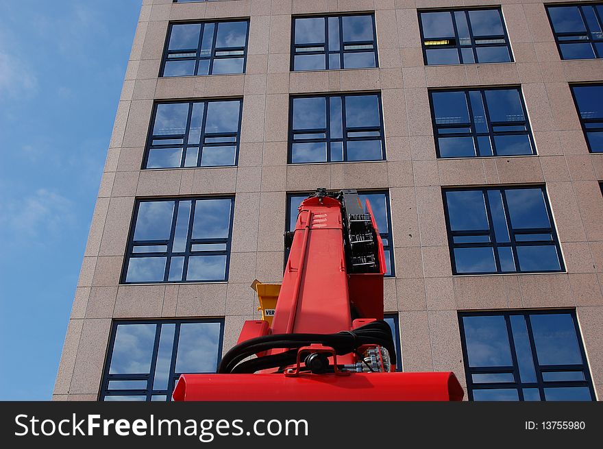 Removal equipment in front of an office. Removal equipment in front of an office