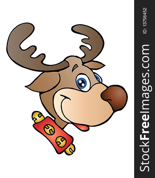 Cartoon graphic depicting a comical moose the red-nosed reindeer. Cartoon graphic depicting a comical moose the red-nosed reindeer