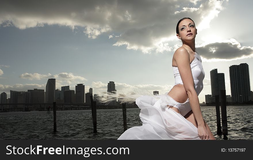 Young woman in a fashionable dress