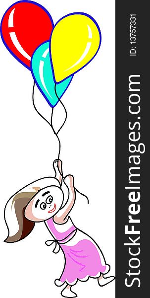 Baby flying with balloons