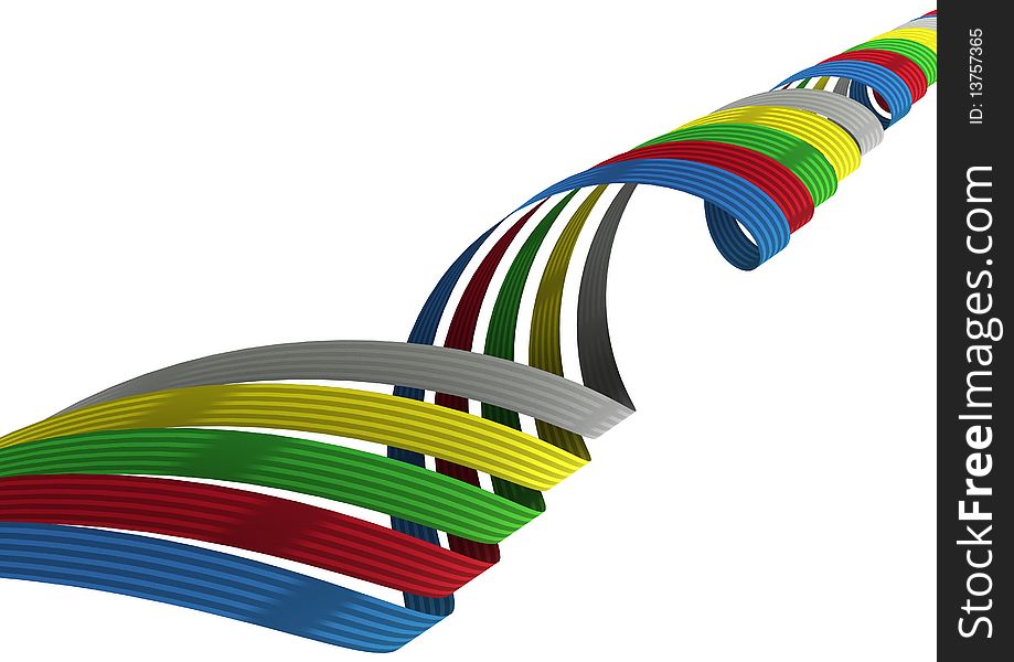Colourful ribbons lit against a white background. Colourful ribbons lit against a white background