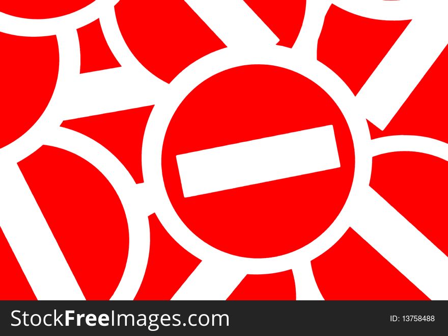 Many white prohibitive signs on red background