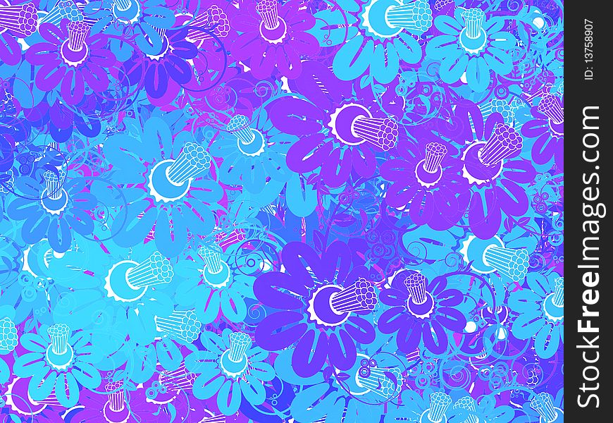 Beautiful background of blue flowers, illustration. Beautiful background of blue flowers, illustration