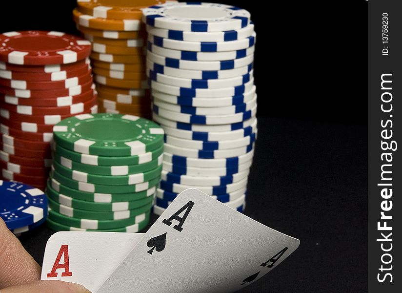 Holdem pocket aces and chips