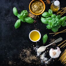 Food Background With Ingredients For Pesto Royalty Free Stock Photography