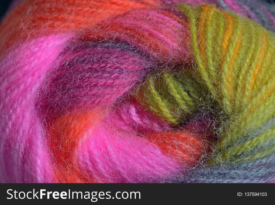 Colorful knitting wool macro details