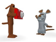 Funny Dog Taking A Picture Of A Cute Mouse Stock Images