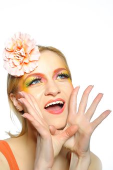 Concept Summer Fashion Woman With Creative Make-up Stock Photo