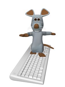 Cute Mouse On The Computer Keyboard Stock Photos