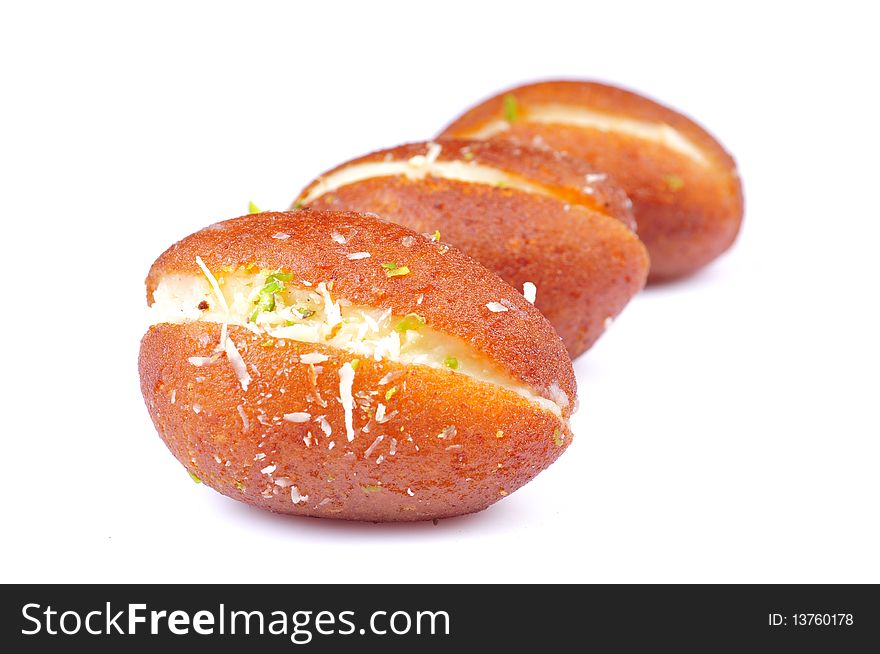 Indian sweet gulab jamun isolated on white background.