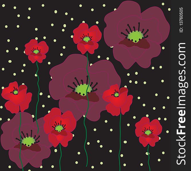 Black background with red poppies