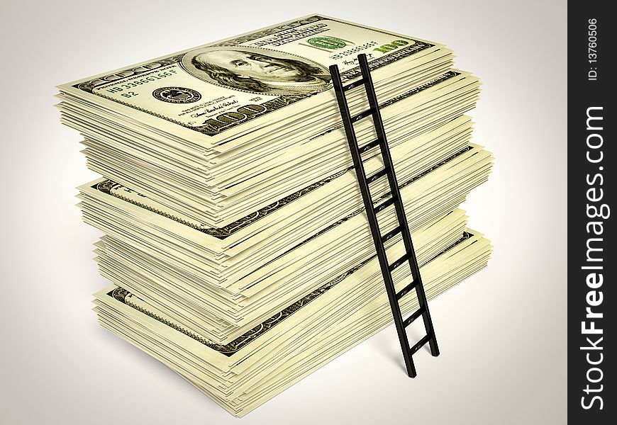 Ladder on a money on white background isolated. Ladder on a money on white background isolated