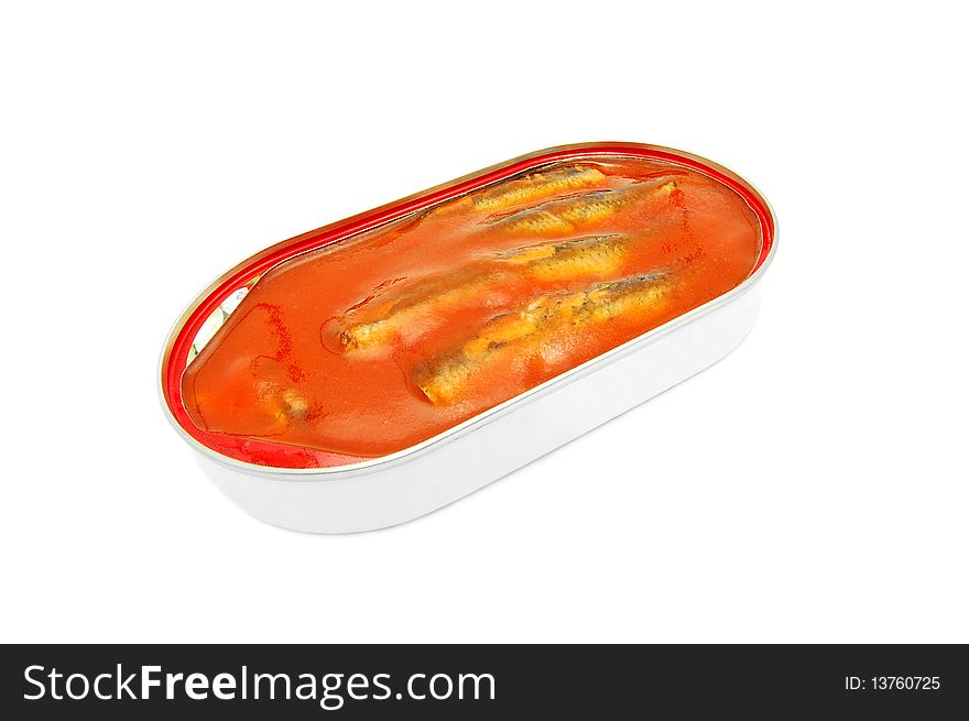 Canned fish isolated on white