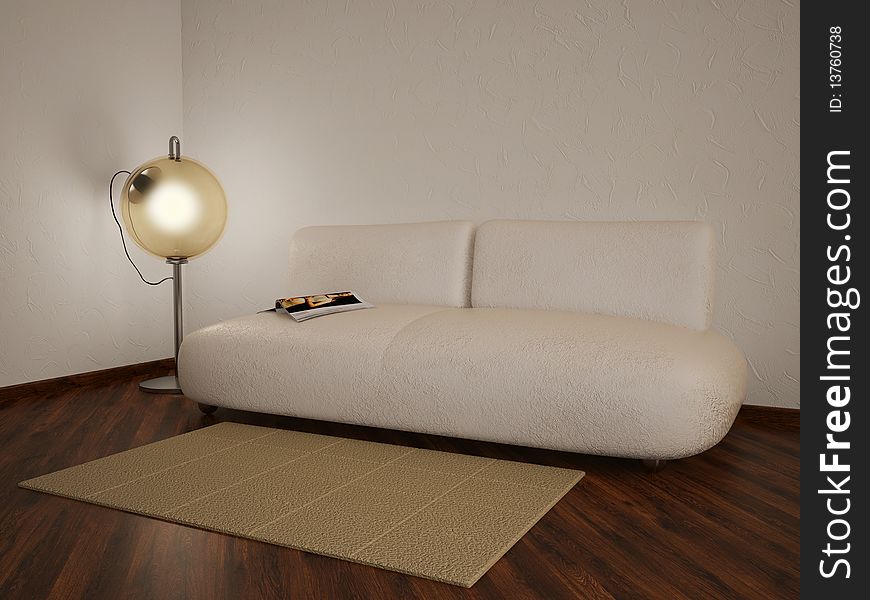 Comfortable evening room with white modern sofa