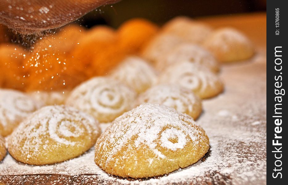 Lebanese traditional cookies called Maamool containing either dates, pistachios or walnuts covered with pastry of semolina sugar and butter. prepared for easter. Lebanese traditional cookies called Maamool containing either dates, pistachios or walnuts covered with pastry of semolina sugar and butter. prepared for easter