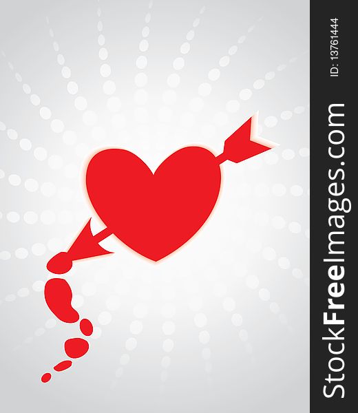 This image is a illustration of Red heart pierced by Cupid's arrow with blood dots. This image is a illustration of Red heart pierced by Cupid's arrow with blood dots.