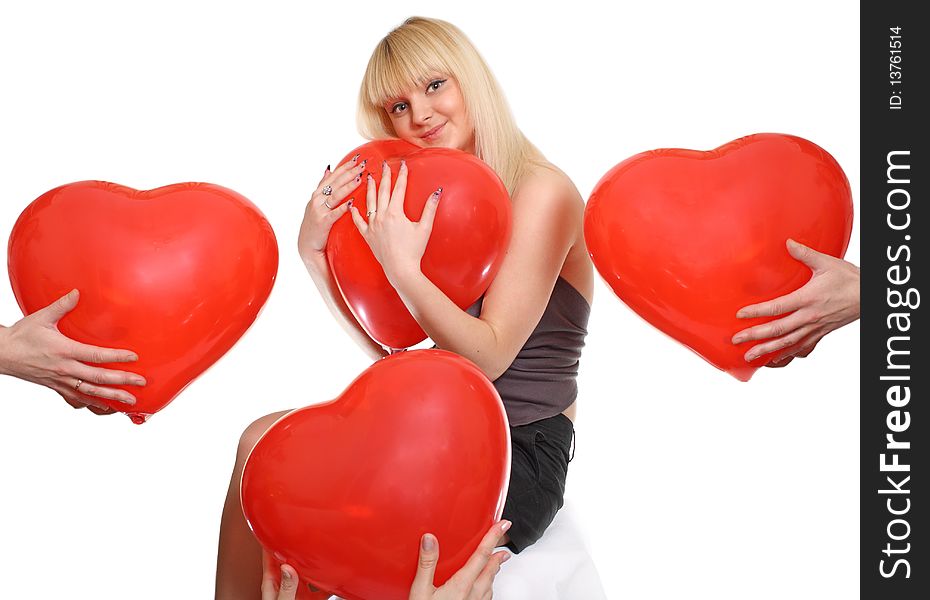 Balloons of red color in a gift. Balloons of red color in a gift