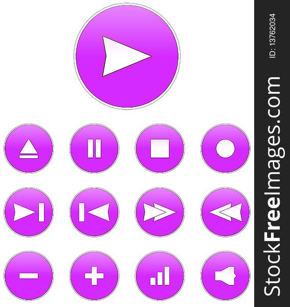 Set of violet audio buttons