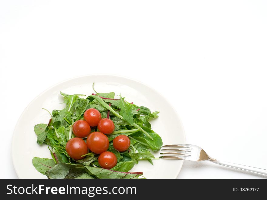 Tomato and Salad Leaf on the plate with fork