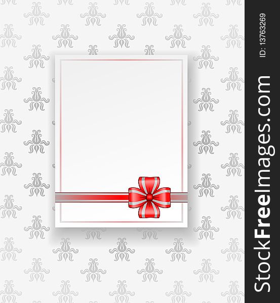 Beautiful white greeting card with ribbon and bow