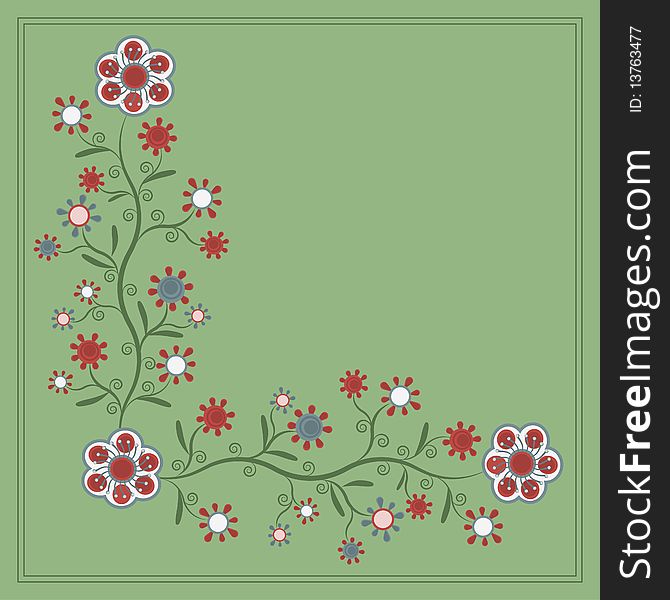 Ornament with elegant flowers on a green background