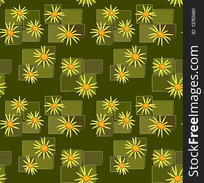 Seamless pattern with flowers on a green background