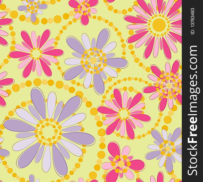 Seamless pattern with flowers and dots