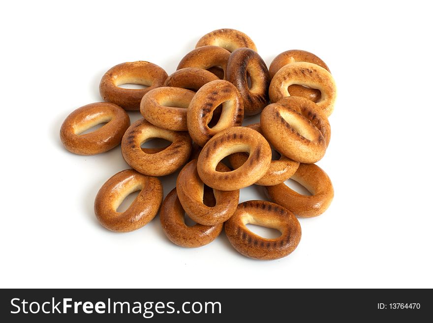 Heap of bagels isolated on the white background