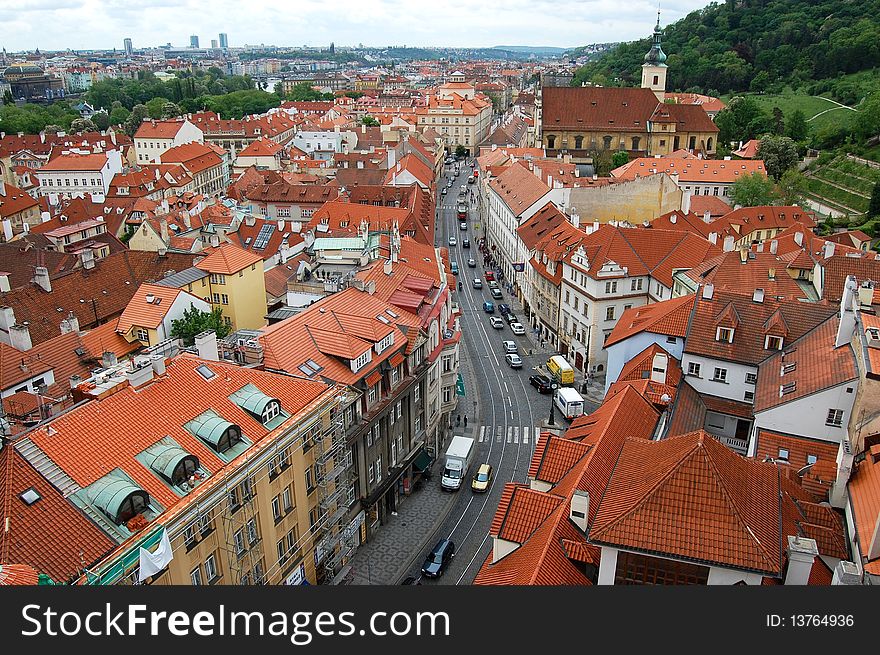 View of Prague from the roof. View of Prague from the roof