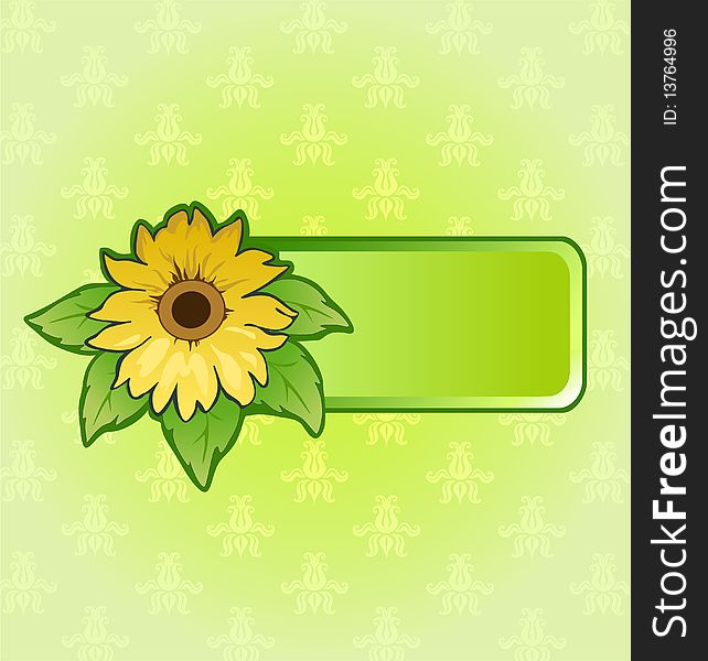 Green frame with yellow sunflower. Green frame with yellow sunflower