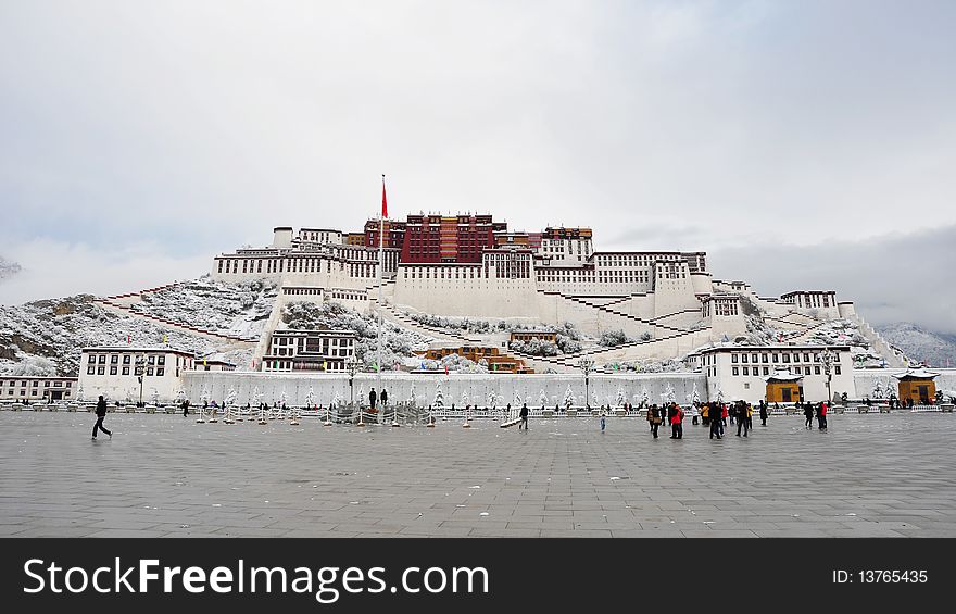The Potala, the traditional but deserted, residence of the Dalai Lama in Lhasa, Tibet, China. The photo was taken after snow on Apr.1,2010, Potala was covered by snow. The Potala, the traditional but deserted, residence of the Dalai Lama in Lhasa, Tibet, China. The photo was taken after snow on Apr.1,2010, Potala was covered by snow.