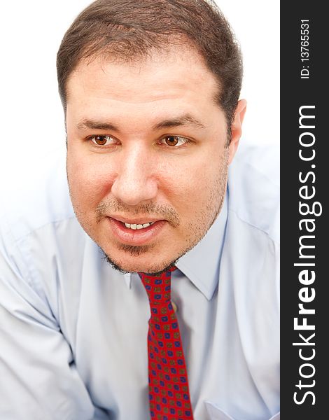 Young business man portrait isolated on white background.