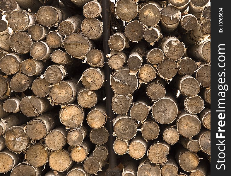 Birch burnt together in a bundle of firewood. Close-up. Straight saw cut. Birch burnt together in a bundle of firewood. Close-up. Straight saw cut.