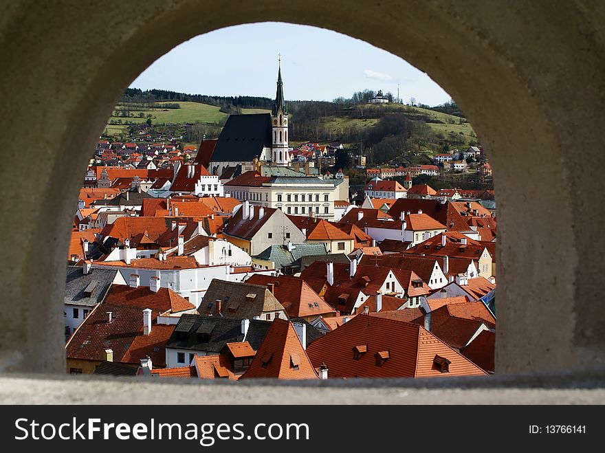 Cesky Krumlov, the old town and the castle above the Vltava River