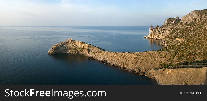 Crimea mountains and Black sea landscape, early morning. Crimea mountains and Black sea landscape, early morning