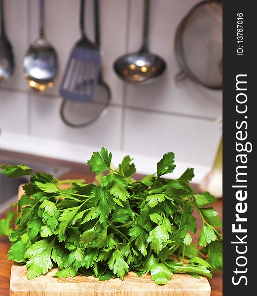 Fresh parsley on a cutting board