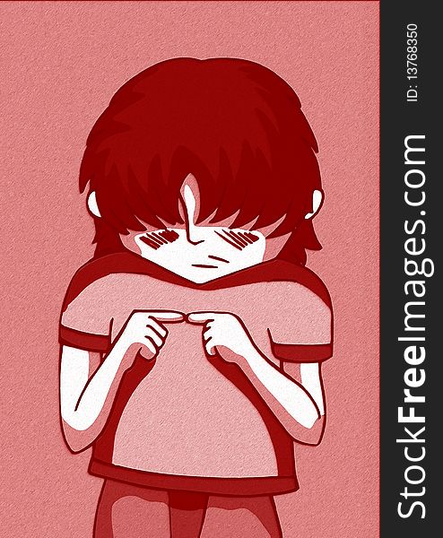 Illustration that represents a very shy boy. Illustration that represents a very shy boy