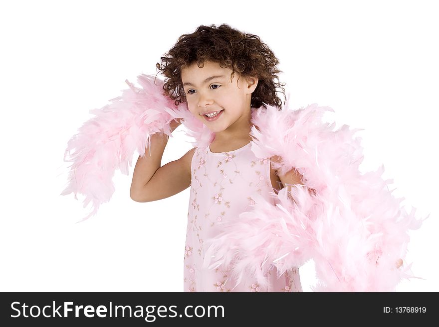 Cute kid with feather boa